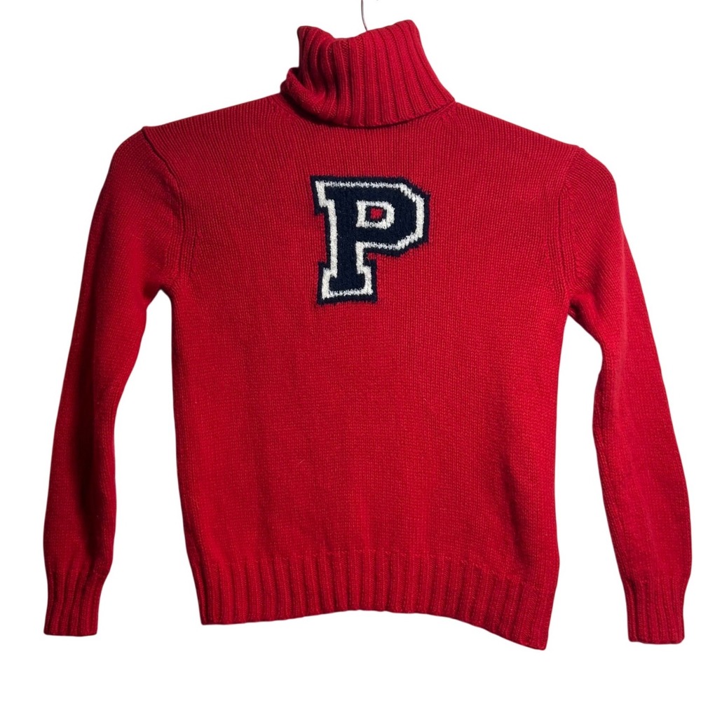 Polo Ralph Lauren Wool Cashmere Blend Varsity P Patch Turtleneck Sweater Small